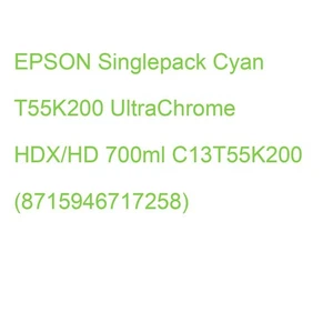 EPSON Singlepack Cyan T55K200 UltraChrome HDX/HD 700ml C13T55K200 (8715946717258 - Bild 1 von 2