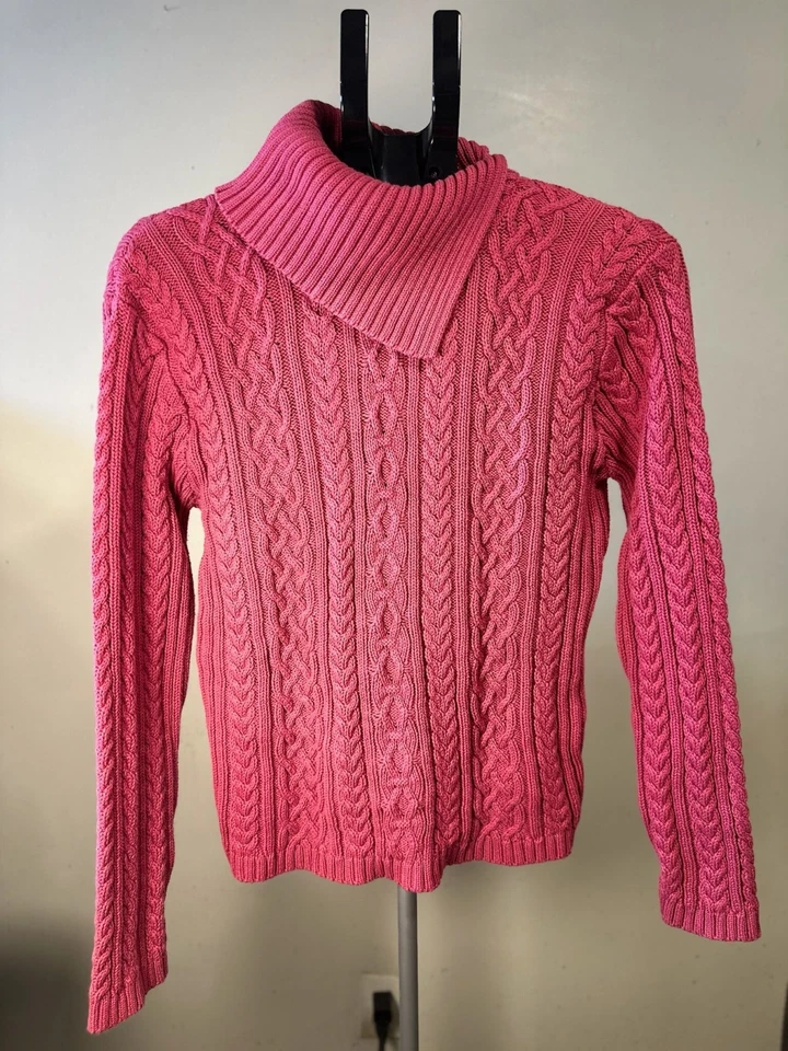 Suéter de Invierno Tejido con Cable Melocotón Rosa De Colección WMNS L Grannycore Cálido Acogedor Modesto Foto 1 de 4