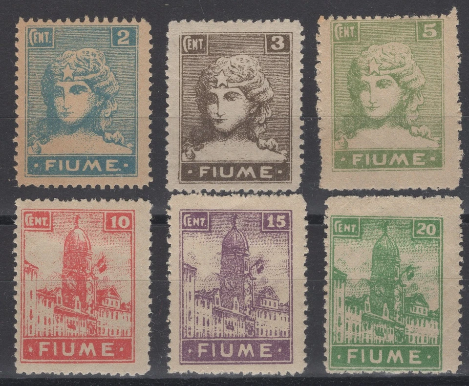 Fiume 1919. «Италия», итальянский флаг на часовой башне в Фиуме. Sc # 27-32A. MH, OG - Изображение 1 из 1