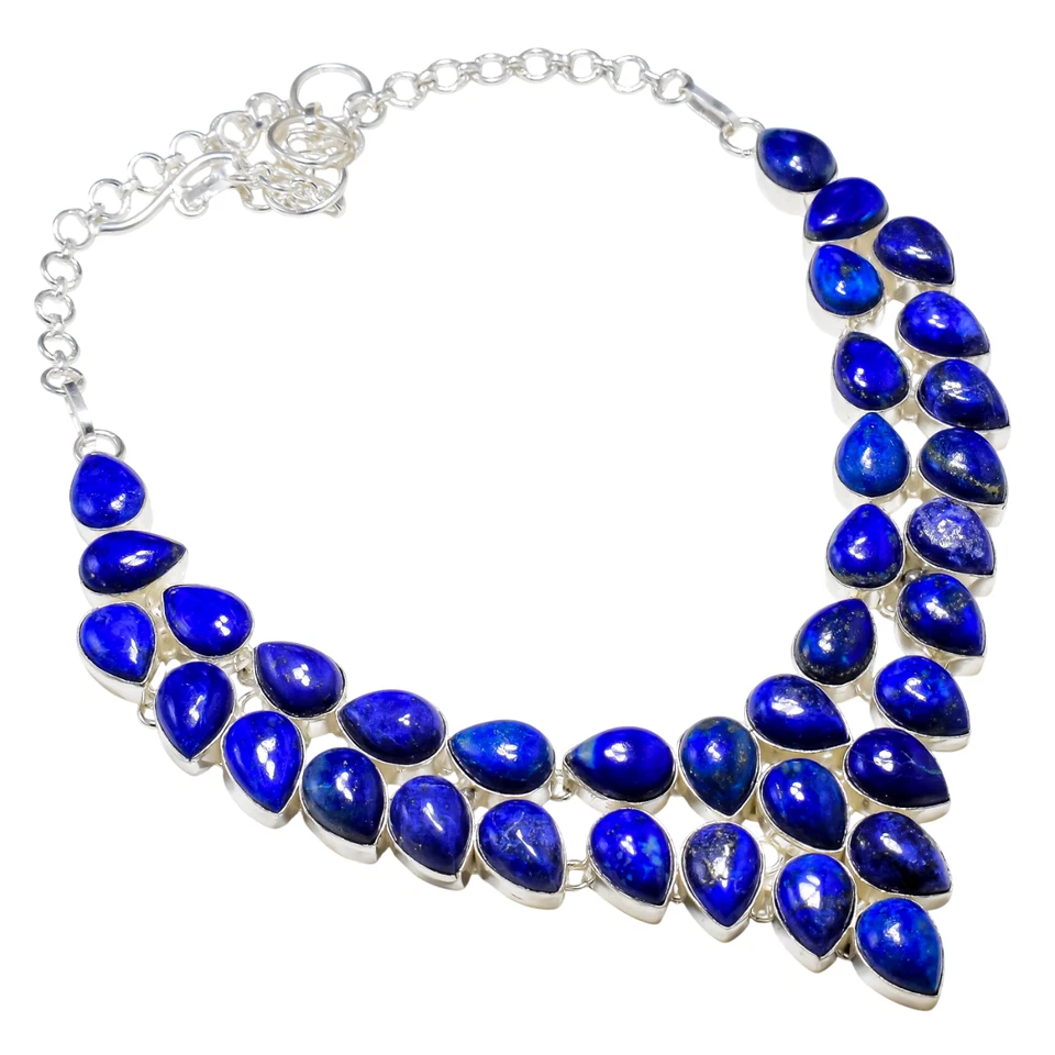 Collar de joyería de plata de ley 925 hecho a mano con piedras preciosas de lapislázuli natural Foto 1 de 4