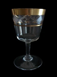 Hollywood Regency Crystal Sherry Glass - Wheel Cut - Gold Rim - Circa 1950's - Picture 1 of 20
