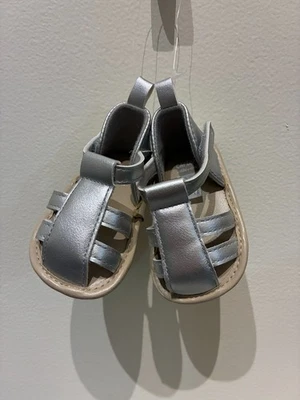 NWOT Carter's Child of Mine Silver Gladiator Sandals - 0-3M - Image 1 of 3