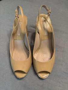 Michael Kors Beige Patent Leather Peep-toe Wedges - Size 37 - Picture 1 of 4