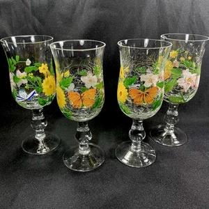 4 Hand Painted Crackle Glass Home Essentials Wild Flowers Water Goblets New - Picture 1 of 18