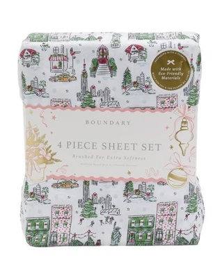 Christmas New York City  QUEEN sheet set envogue TikTok  NYC holiday sheets NEW - Image 1 of 3