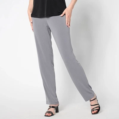 Susan Graver Essentials Size 3X Rock Grey Liquid Knit Straight Leg Pants - Image 1 of 2