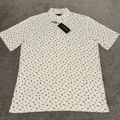 Camisa Polo Roundtree & Yorke Performance Para Hombres Pequeña Blanca Estampado Señuelo de Pesca NUEVA Foto 1 de 4
