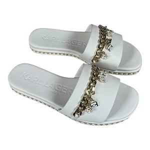 Sandalias KARL LAGERFELD PARIS Nuevas Sin Etiquetas Blancas Con Detalle Dorado Talla 9M - Imagen 1 de 11