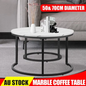 Set of 2 Coffee Table Wooden Elegant Modern Round Furniture Nesting Coffee End - Picture 1 of 12