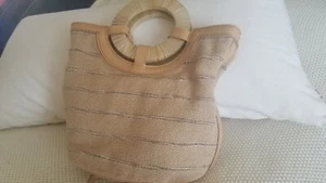 Lucky Brand fabric tote bag with wooden handles new without tags - Picture 1 of 7