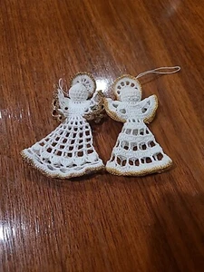 Set Of 2 Crochet White Angel Christmas Tree Ornament - Picture 1 of 5