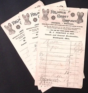The Reliance Corset Company Jackson MI ricevuta vintage lotto di 3 - Foto 1 di 3