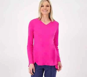 Top Isaac Mizrahi Live Essentials Pima algodón cuello en V dobladillo alto-bajo-A343365 - Imagen 1 de 10