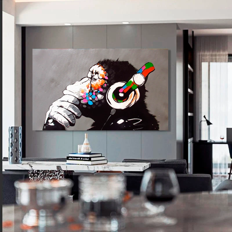 CANVAS BANKSY STREET ART PRINT DJ MONKEY CHIMP PAINTING AUSTRALIA URBAN  - image 1 of 4
