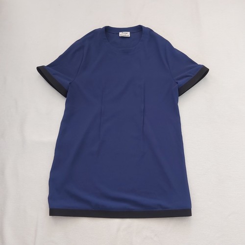 Abito blu navy Acne Studios con bordo a fascia nero maniche corte ottime condizioni taglia 42 UK 14