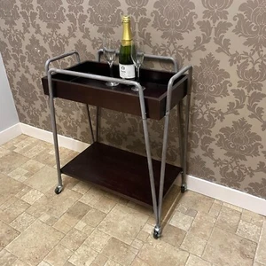 Drinks Trolley - Black with 2 Wooden Shelves- Rectangle Table Home Decor - Picture 1 of 10