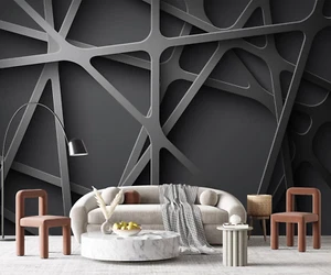 -3D Black Abstract Geometric Wallpaper Bedroom Living Room 100" X 65" (Not Peel - Picture 1 of 12