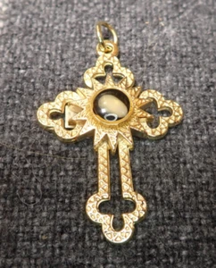 Gold tone Cross Church of the Nativity Holy Land Relic Stone Bethlehem Cross - Picture 1 of 6