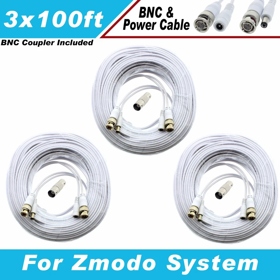 WHITE PREMIUM 300Ft CCTV SURVEILLANCE BNC EXTENSION CABLES FOR ZMODO SYSTEMS - Image 1 of 1