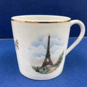 Limoges Demitasse Cup Gilt Trim And Leaves Tour Of Eiffel Tower Souvenir 2” Tall - Picture 1 of 9
