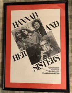 Raro póster de película 22x30 Hannah y sus hermanas enmarcado bajo vidrio - Woody Allen - Imagen 1 de 2