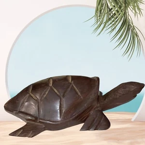 "Gran escultura de tortuga marina de madera de hierro tallada a mano de 9"" vintage" - Imagen 1 de 8