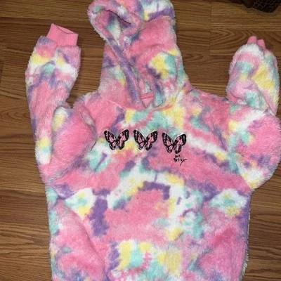 Sudadera con Capucha Betsey Johnson Niñas Rosa Arco Iris Pullover Suave Polar Talla S Foto 1 de 3