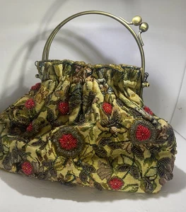 Vintage Fully Beaded Floral Purse Clutch Handbag - Picture 1 of 11