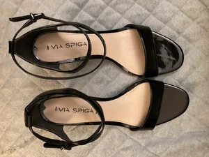 Via Spiga Patent Leather kitten heel ankle strap Sandals 8.5” Black - Picture 1 of 15