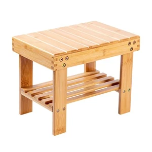 Bamboo Small Seat Stool for Kids, Foot Rest Shaving Stool,Storage Shelf, Dura... - Picture 1 of 6