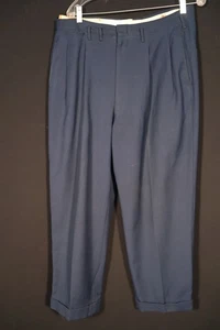 Vintage 1950's French Blue Worsted Wool Pleated Pants 34" Waist Very Good Cond - Picture 1 of 3