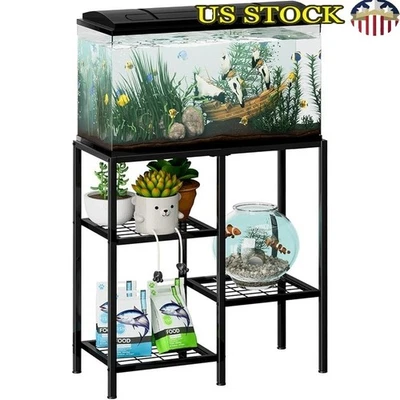 Soporte de pecera de metal estante de acuario de dos niveles resistente gabinete de almacenamiento ajustable Foto 1 de 4