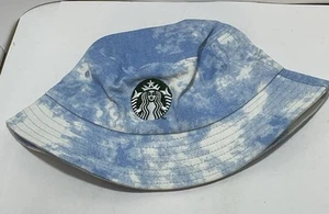 Starbucks Blue & White Tie-Dye Sky 100% Cotton Adult Size Outdoor Bucket Hat - Picture 1 of 2