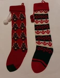 Vintage 2er Set Weihnachtspullover Art Weihnachtsstrümpfe mit Bäumen &... - Bild 1 von 5