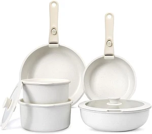 GiPP 11Pcs Pots and Pans Set Non Stick, Cookware 11 Pcs Granite Set, White - Picture 1 of 6