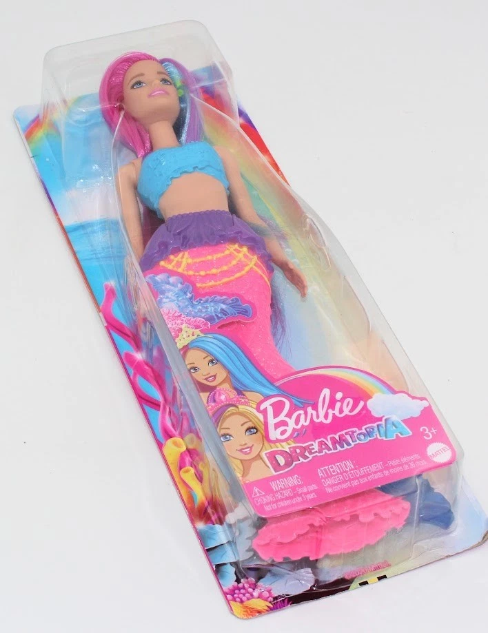 芭比 Dreamtopia 美人鱼娃娃,12 英寸,粉红色和蓝色头发新品 — 第 1/3 张图片