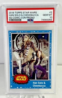 Han Solo & Chewbacca #2 SDCC Promo 2018 Topps Star Wars /199 PSA 10 Gem Mint - Image 1 of 4