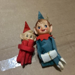 2 Vintage Knee Hugger Pixie Elves Sitter Christmas Ornament MCM - Picture 1 of 7