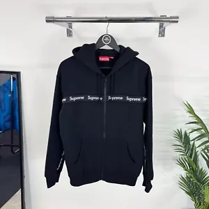 Supreme Text Stripe Zip Up Hoodie In Black & White UVP 300€ - Bild 1 von 11