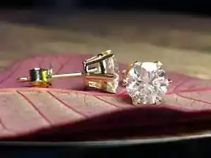7mm Real Moissanite Tester Pass Solitaire Stud Earrings 14K Yellow Gold Plated - Picture 1 of 6