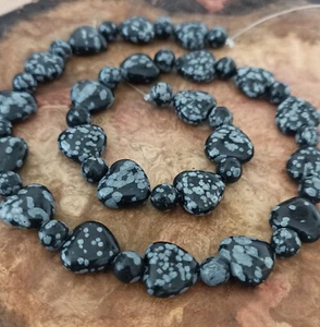 45 Snowflake Obsidian Gemstone Beads 12mm Heart, 6mm Round, 15.5" Strand Natural - Picture 1 of 3