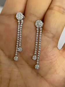 Orecchini donna pendenti goccia e goccia regalo zirconi taglio tondo 2,00 ct in argento sterling 925 - Foto 1 di 9