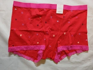 Women's Heart Print Cotton Lace Boy Shorts Auden Red Size Large - Picture 1 of 5
