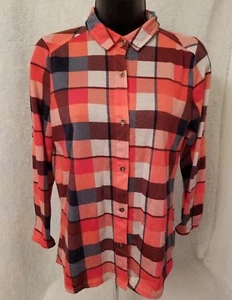 Signature Studio Womens Shirt Top Blouse Size S Small Red White Blue Plaid - Picture 1 of 4