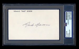 RED BOROM SIGNED INDEX CARD PSA/DNA 1945 DETROIT TIGERS WORLD SERIES CHAMPIONS - Picture 1 of 2