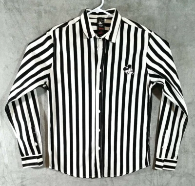 Nueva Camisa Disney X Forever 21 Para Hombre Negra Blanca Rayas Abotonadas Mickey Mouse Foto 1 de 4