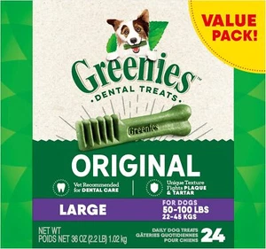 36 oz. Packung (24 Leckerli) Greenies Original große natürliche Zahnpflege Hundeleckerli - Bild 1 von 3