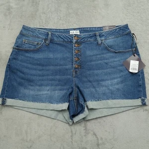 AVA VIV Denim Shorts Womens Size 20W Blue Mid-Rise Button Fly Stretch 4"-Inseam - Picture 1 of 13