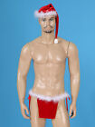 Men Velvet Christmas Skirt Thongs Underwear Bulge Pouch Briefs Lingerie Xmas Red