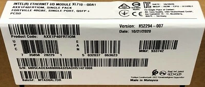 Intel AXX1P40FRTIOM single-port, QSFP, XL710 Ethernet I/O Module XL710-QDA1 NEW - Image 1 of 2